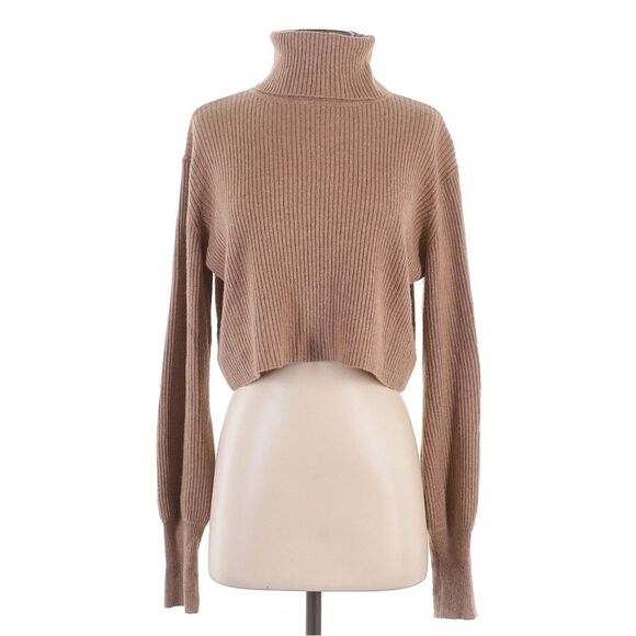 Reformation Luisa Cropped Ribbed Fisherman Cashmere Turtleneck Soft Sweater Tan - Picture 4 of 6